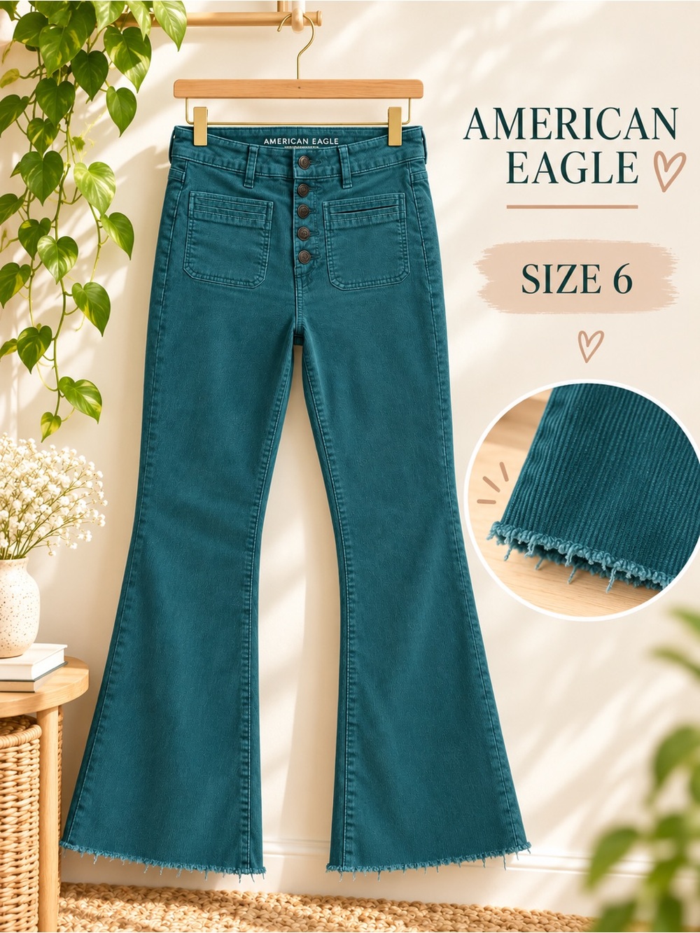 American Eagle Outfitters Super Hi-Rise Flare Jeans - Teal Green